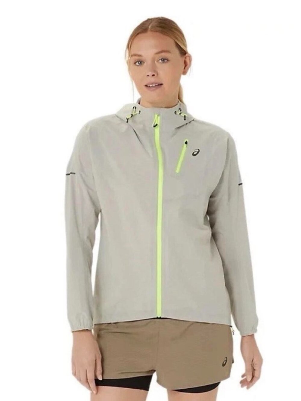 ASICS Women's Packable Waterproof Jacket Light Gray Fujitrail Running XL